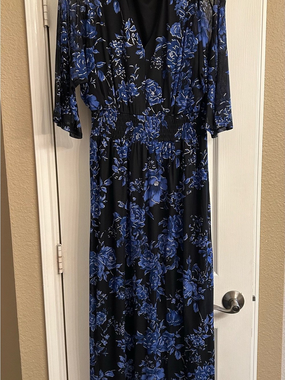 Harper 241 Black Maxi Dress with Blue Floral Print